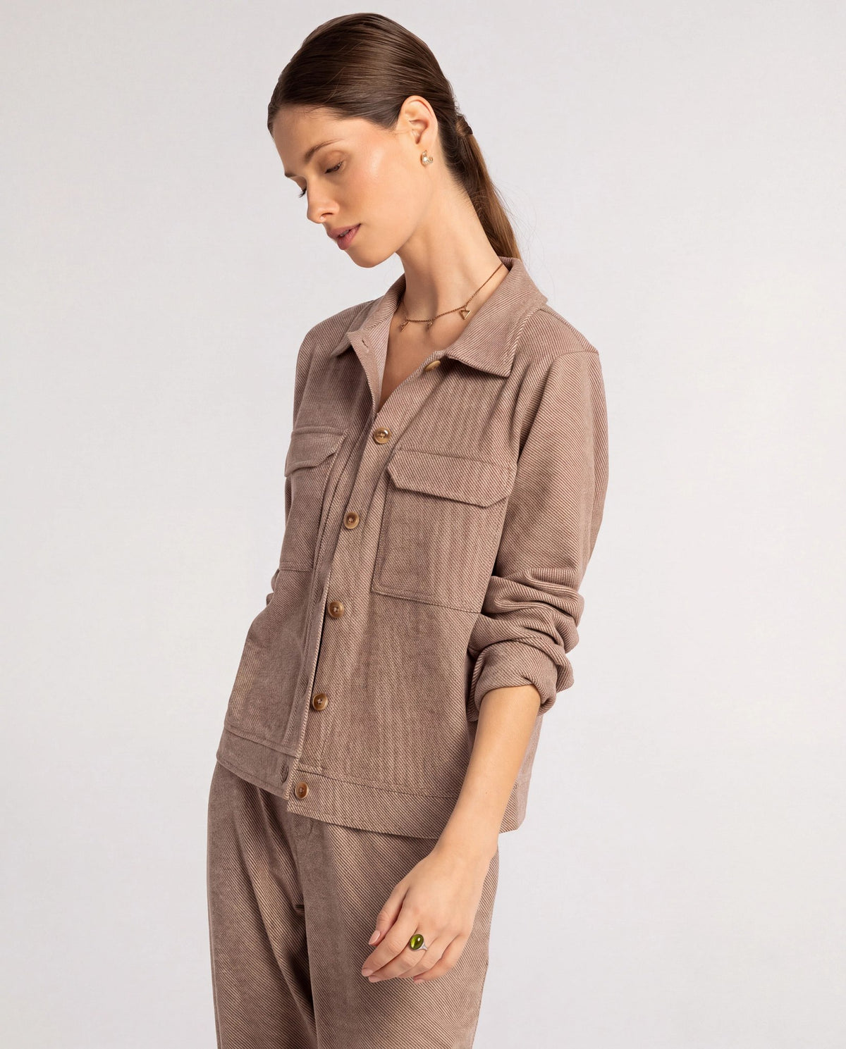Clove Heather $|& Thread & Supply Faye Brushed Knit Jacket - Hanger Front