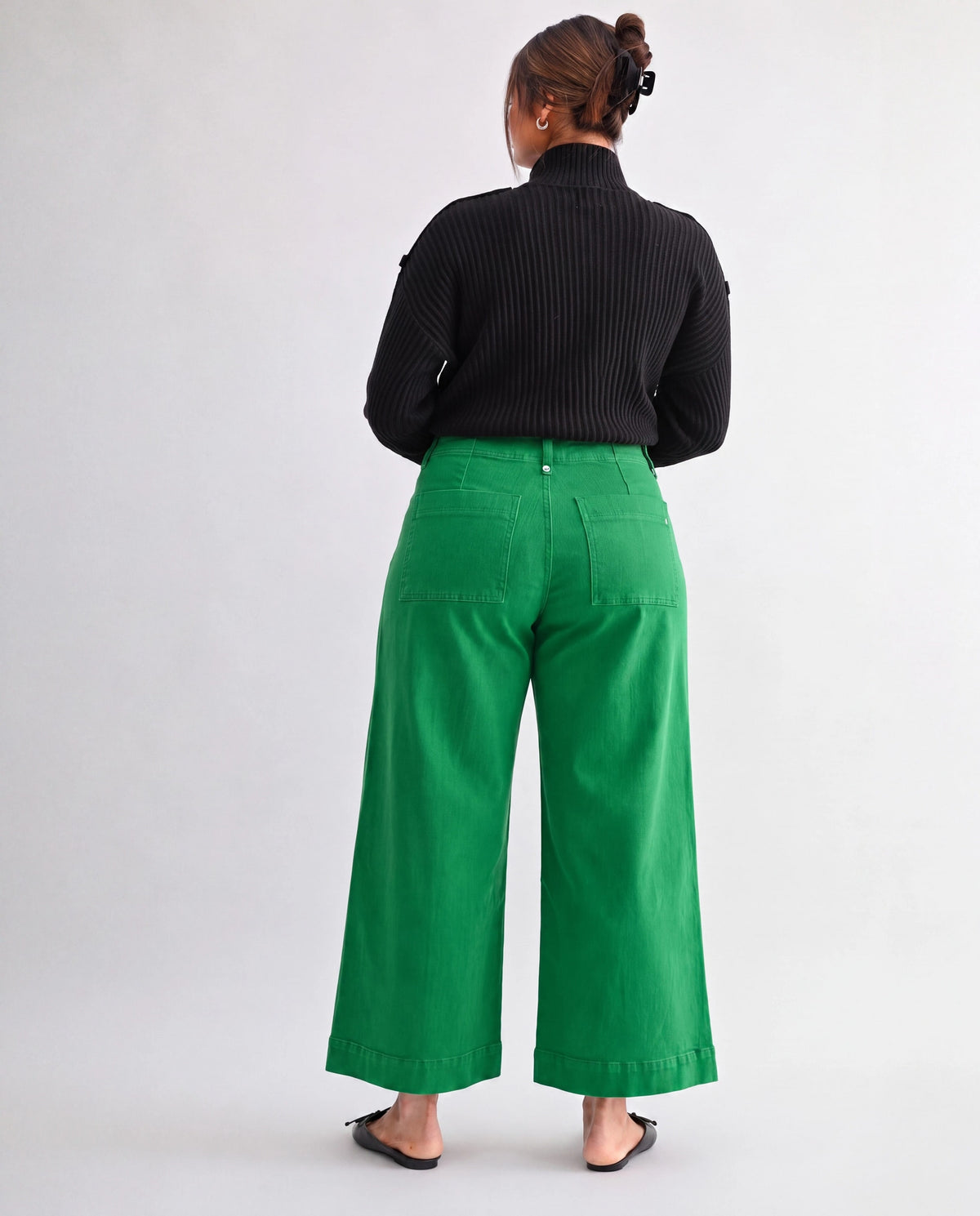 Pine Green $|& Mica Denim High Rise Ankle Wide Leg Pant - Hanger Side