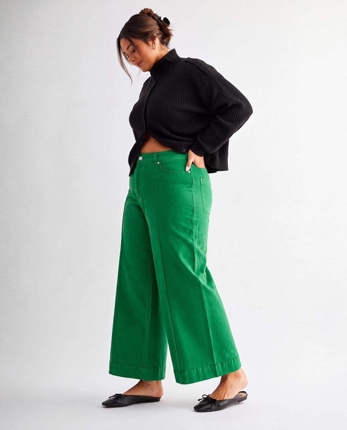 Pine Green $|& Mica Denim High Rise Ankle Wide Leg Pant - Hanger Front