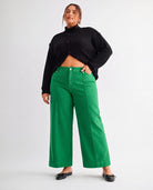 Pine Green $|& Mica Denim High Rise Ankle Wide Leg Pant - VOF Detail