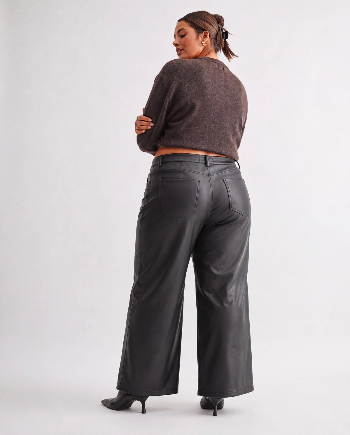Black $|& Mica Denim High Rise Wide Leg Vegan Leather Pants - Hanger Side