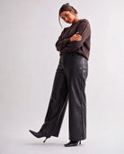 Black $|& Mica Denim High Rise Wide Leg Vegan Leather Pants - Hanger Front