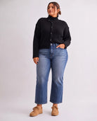 Dark Tealish $|& Mica Denim Super Soft Mid Rise Straight Leg - VOF Detail