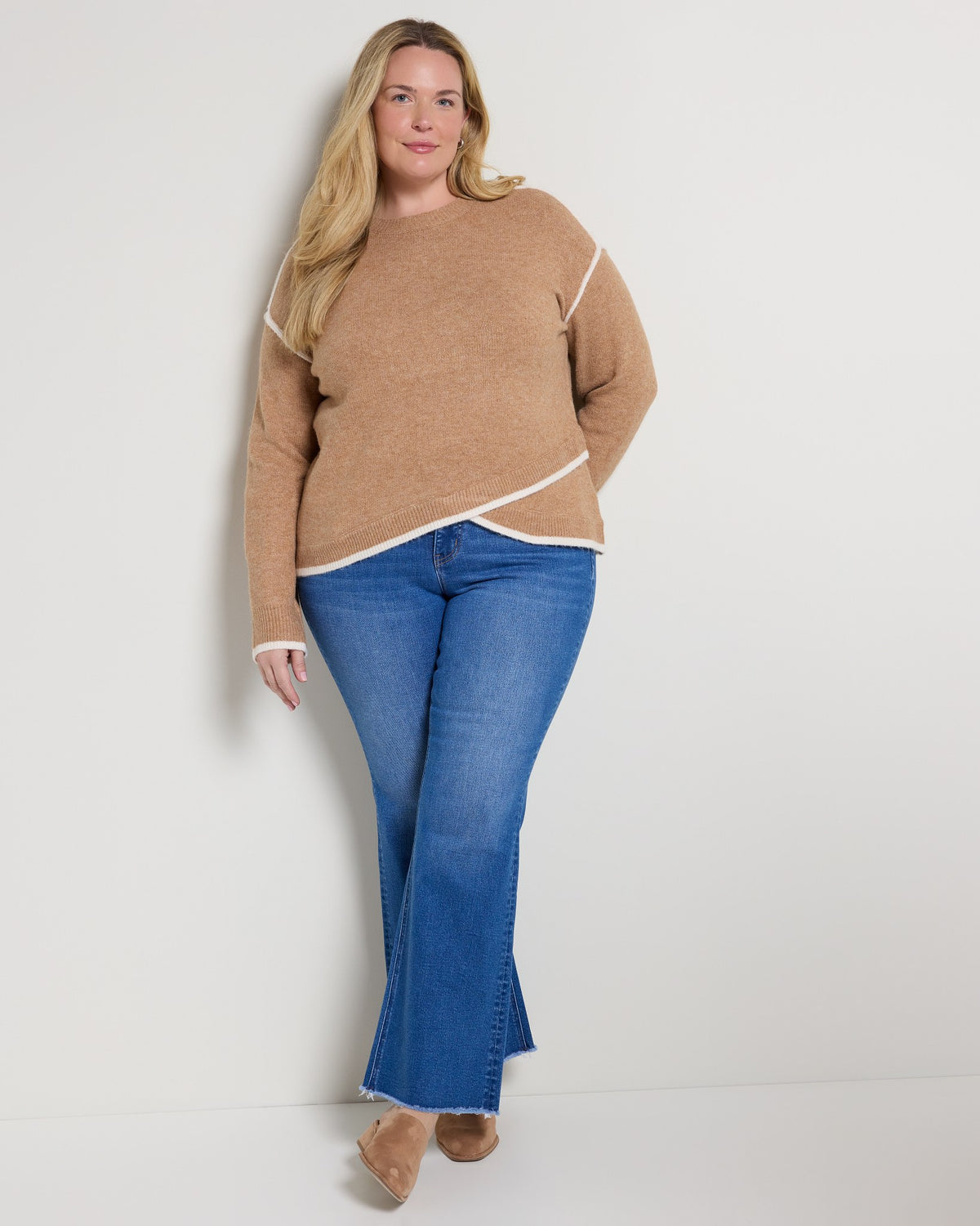 Heather Camel Cream $|& Liverpool Crewneck Sweater with Tulip Hem - UGC On Fig