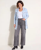 Light Blue Pepper Plaid $|& OneWorld Lightweight Sweater Coatigan - SOF Front