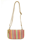Bright Multi $|& Joy Susan Stripe Straw Mini Wristlet - Hanger Front