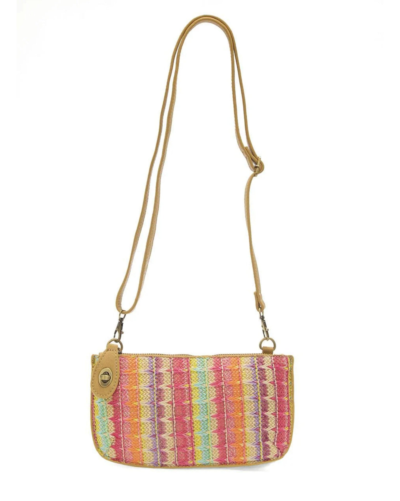 Bright Multi $|& Joy Susan Stripe Straw Mini Wristlet - Hanger Front