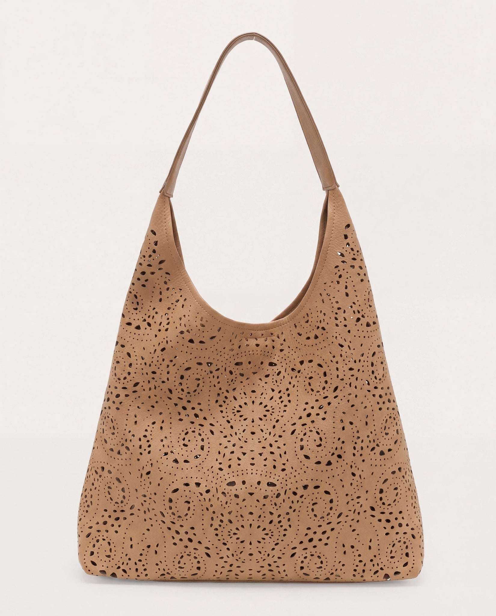 Tan $|& Joy Susan Laser Cut Eyelet Hobo - Hanger Detail