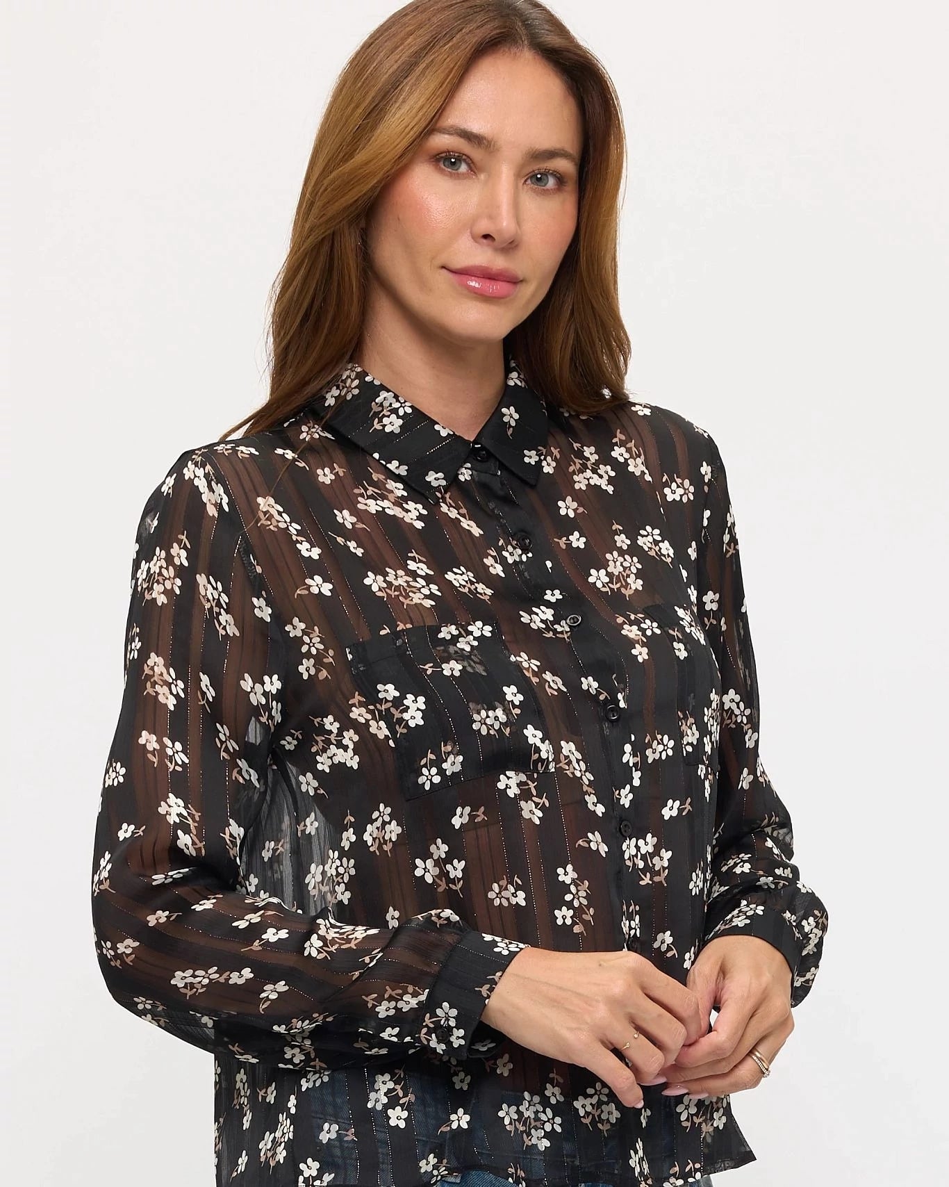 Black Daisy $|& West Kei Floral Woven Long Sleeve Blouse - Hanger Front
