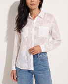 White Floral $|& West Kei Floral Jacquard Woven Long Sleeve Blouse - SOF Full Front