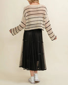 Cream/Black $|& Cloud Ten Open Weave Sweater with Contrast Stripe Detail - Hanger Side