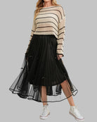 Cream/Black $|& Cloud Ten Open Weave Sweater with Contrast Stripe Detail - VOF Detail