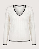 White $|& Apricot Oversized V-Neck Cable Pullover - Hanger Detail
