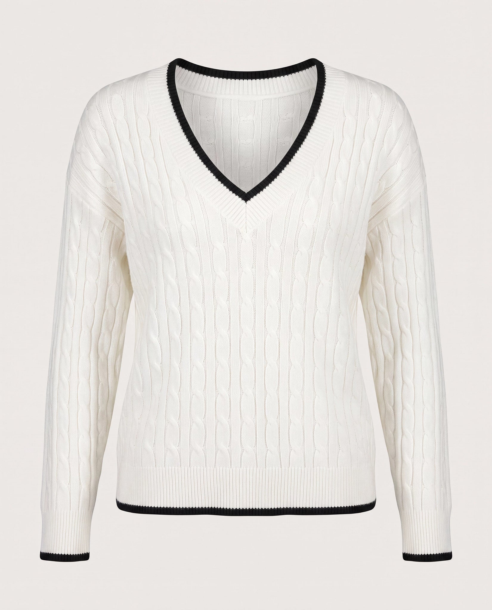White $|& Apricot Oversized V-Neck Cable Pullover - Hanger Detail