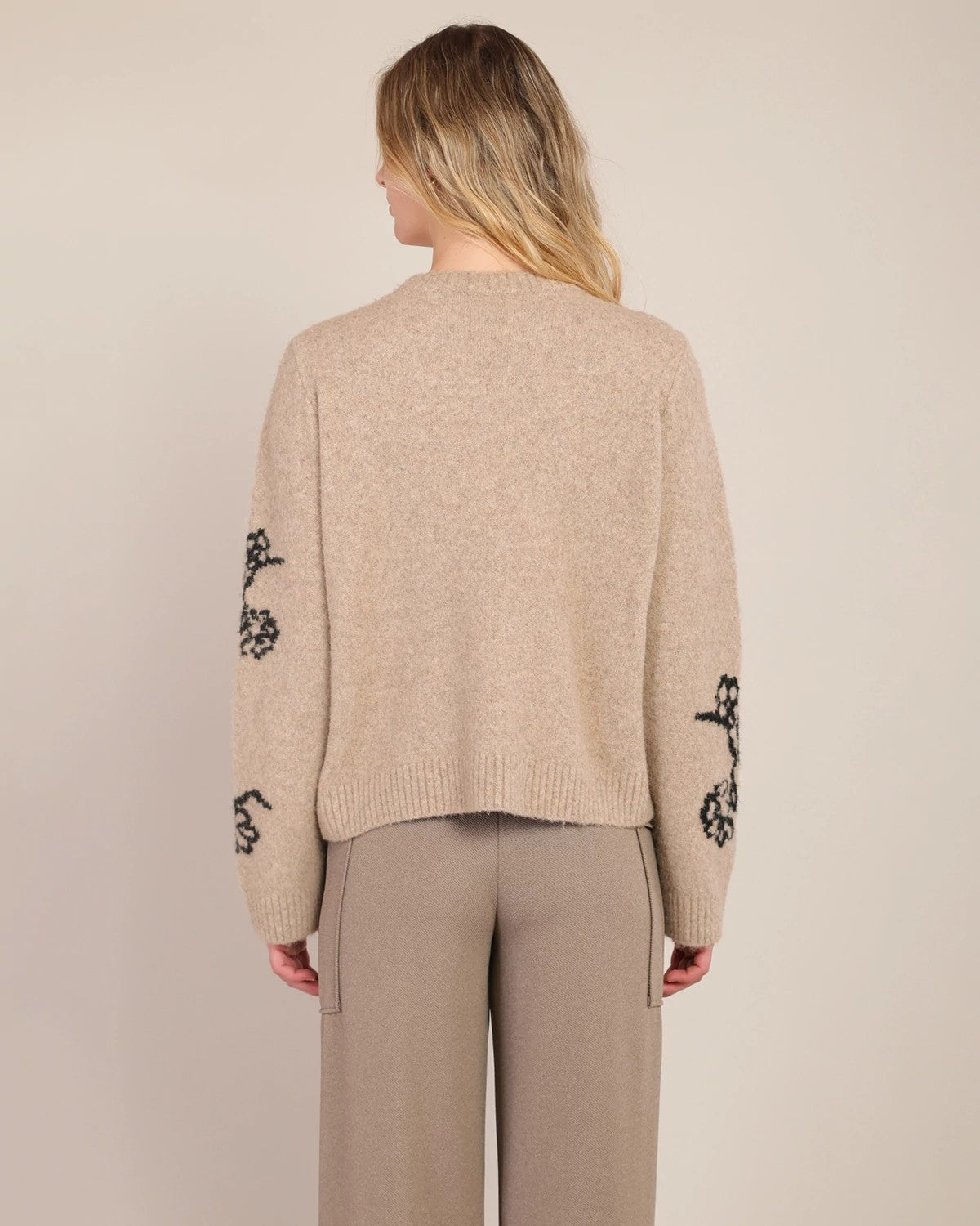 Taupe $|& Room 34 Flower Crewneck Pullover - Hanger Side