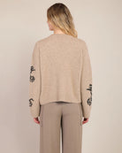 Taupe $|& Room 34 Flower Crewneck Pullover - Hanger Side