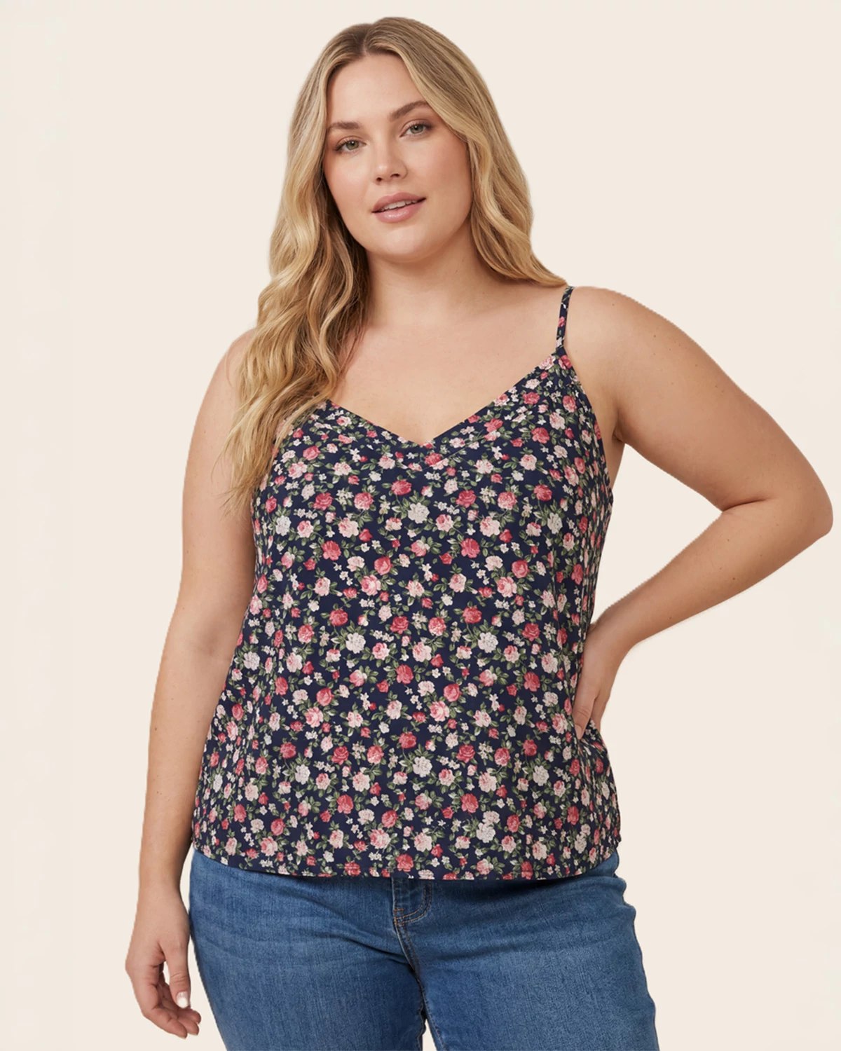 Light Navy $|& Staccato Floral Jersey Tank - VOF Detail