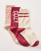 Burgundy Multi $|& SEAS 3 Pack Cozy Boot Sock - Hanger Detail