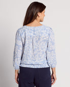 Light Blue/White $|& Beacon & Haven Printed Woven 3/4 Sleeve Surplice Blouse - SOF Back