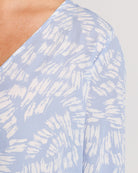 Light Blue/White $|& Beacon & Haven Printed Woven 3/4 Sleeve Surplice Blouse - SOF Full Front