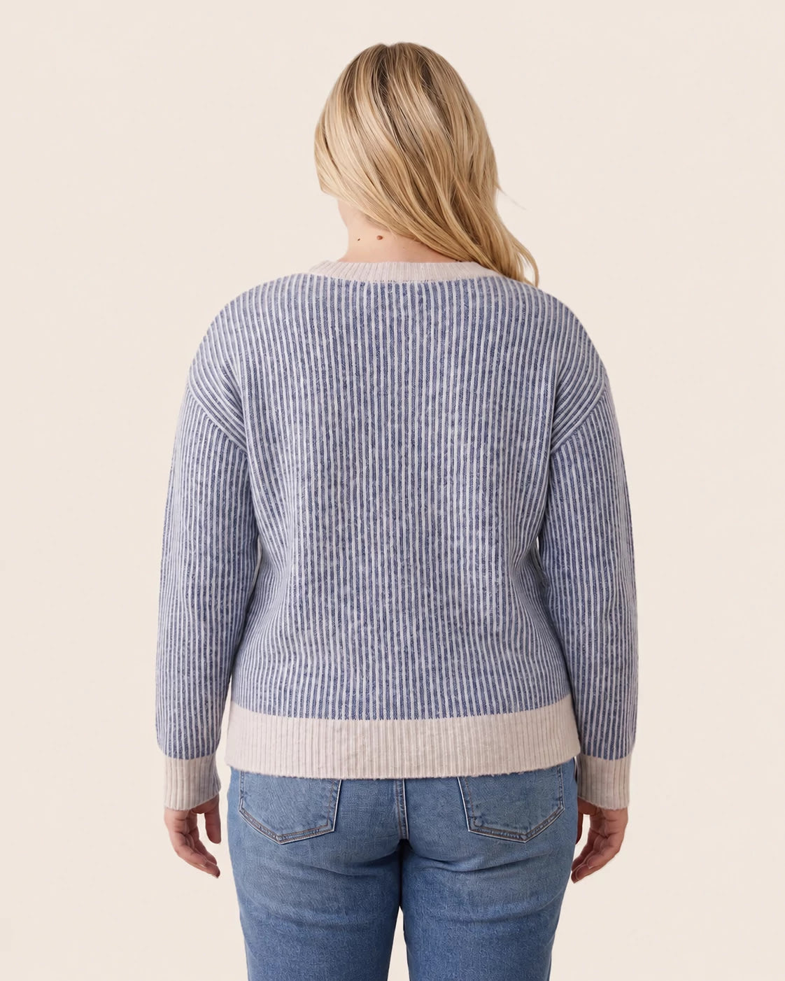 Indigo $|& Staccato Color Mixed Ribbed Crew Neck Pullover Sweater - Hanger Side