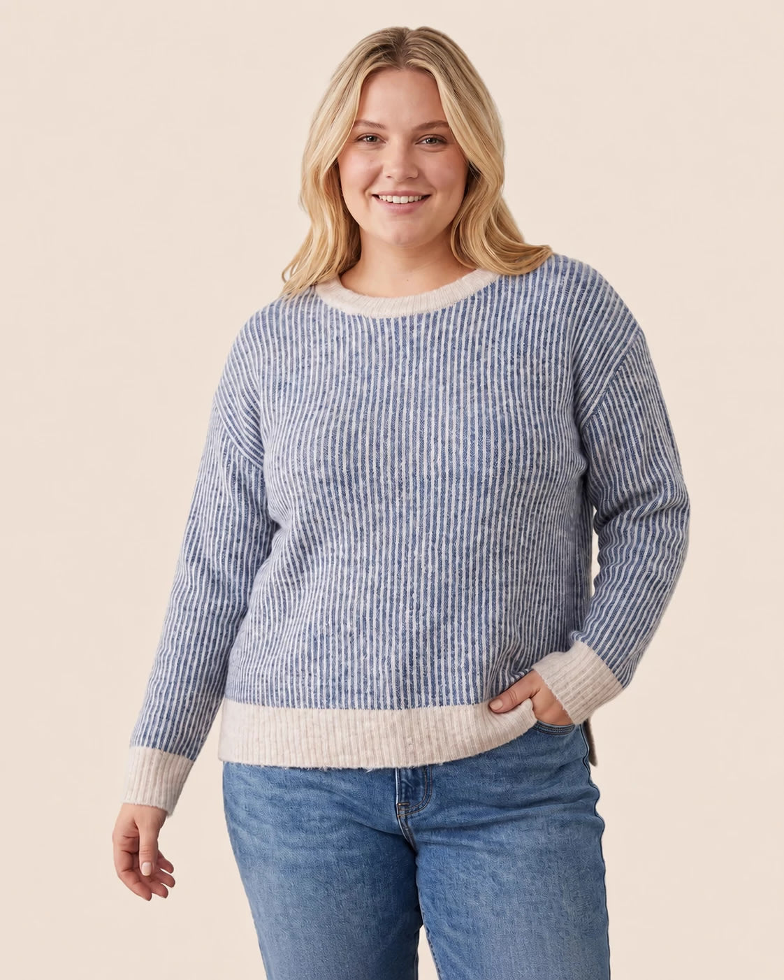 Indigo $|& Staccato Color Mixed Ribbed Crew Neck Pullover Sweater - VOF Detail