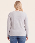Ivory/Navy $|& Staccato Long Sleeve Basic Crew Neck Pinstriped Sweater - Hanger Side