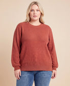 Rust $|& Staccato Textured Crew Neck Balloon Sleeve Pullover Sweater - VOF Detail