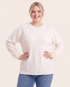 Ivory $|& Staccato Textured Crew Neck Balloon Sleeve Pullover Sweater - VOF Detail