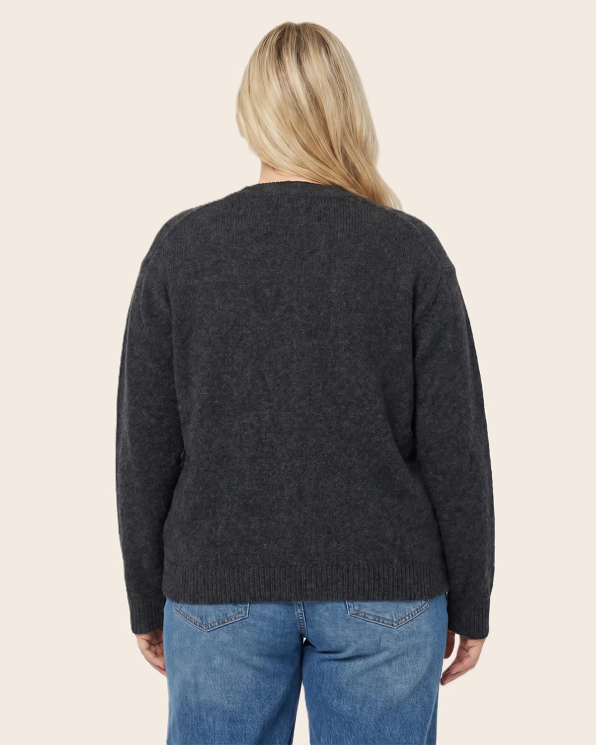 Gunmetal $|& Staccato Crew Neck Button Down Cardigan - Hanger Side