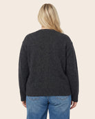 Gunmetal $|& Staccato Crew Neck Button Down Cardigan - Hanger Side