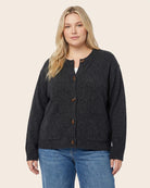 Gunmetal $|& Staccato Crew Neck Button Down Cardigan - VOF Detail
