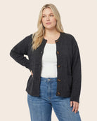 Gunmetal $|& Staccato Crew Neck Button Down Cardigan - VOF Detail