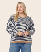 Navy/Camel $|& Staccato Striped Pullover Sweater - VOF Detail