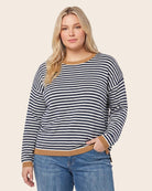 Navy/Camel $|& Staccato Striped Pullover Sweater - VOF Detail