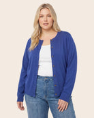Blue $|& Staccato Basic Crew Neck Button Down Cardigan - VOF Detail