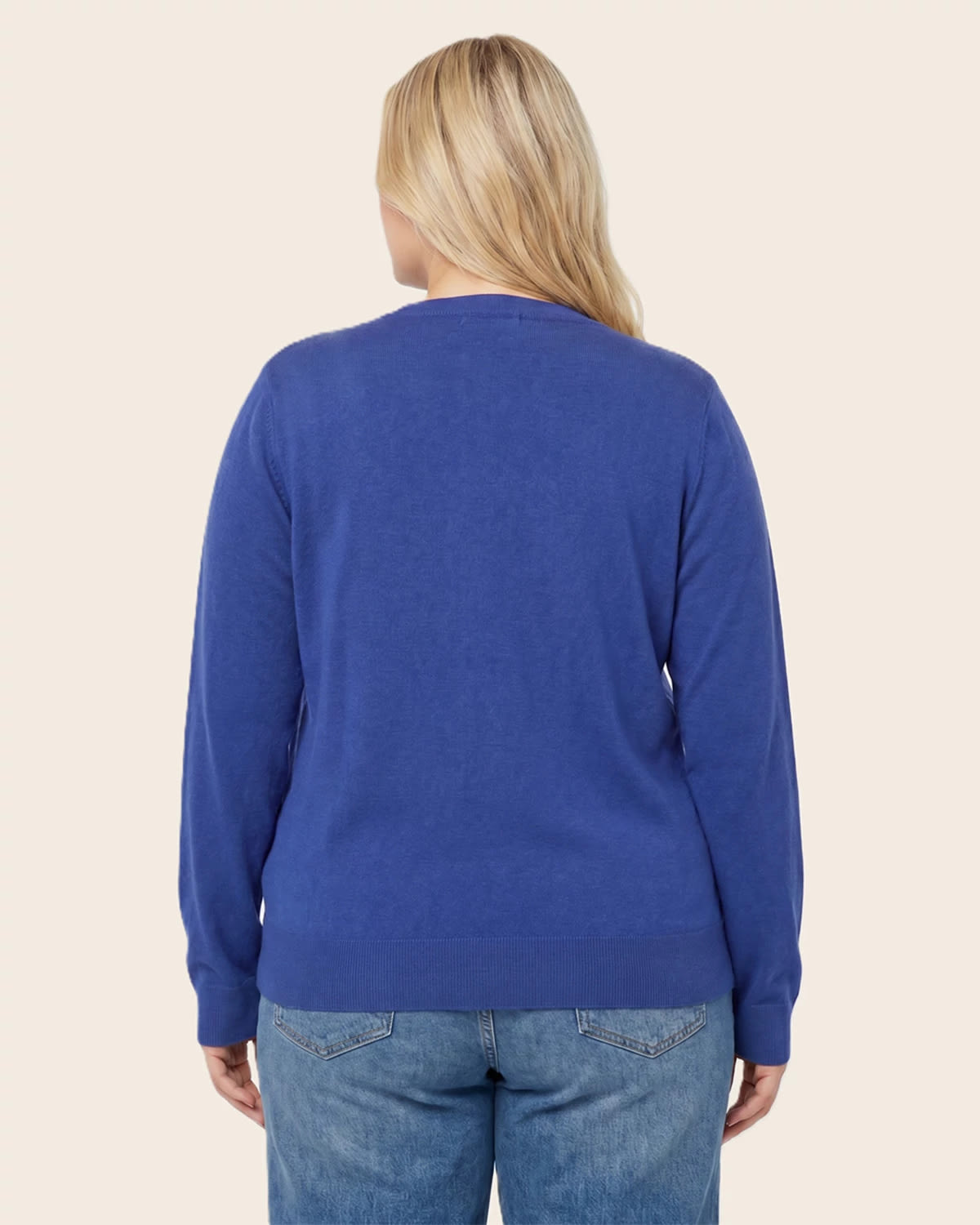 Blue $|& Staccato Basic Crew Neck Button Down Cardigan - Hanger Side