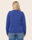 Blue $|& Staccato Basic Crew Neck Button Down Cardigan - Hanger Side