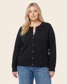 Black $|& Staccato Basic Crew Neck Button Down Cardigan - VOF Detail