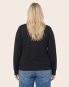 Black $|& Staccato Basic Crew Neck Button Down Cardigan - Hanger Side