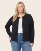 Black $|& Staccato Basic Crew Neck Button Down Cardigan - VOF Detail