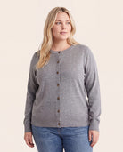 Heather Grey $|& Staccato Basic Crew Neck Button Down Cardigan - VOF Detail