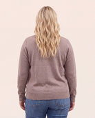 Light Mocha $|& Staccato Basic Crew Neck Button Down Cardigan - Hanger Side