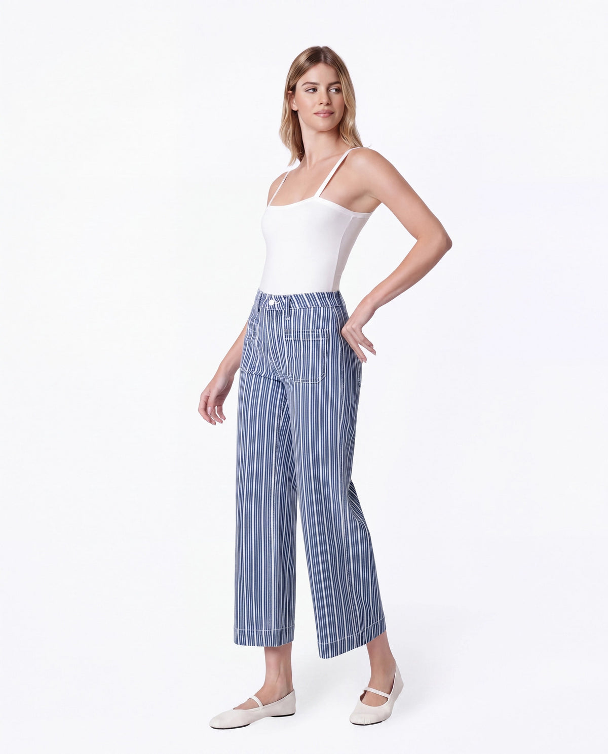 Stripe $|& Vervet High Rise Patch Pocket Wide Leg Jeans - Hanger Front