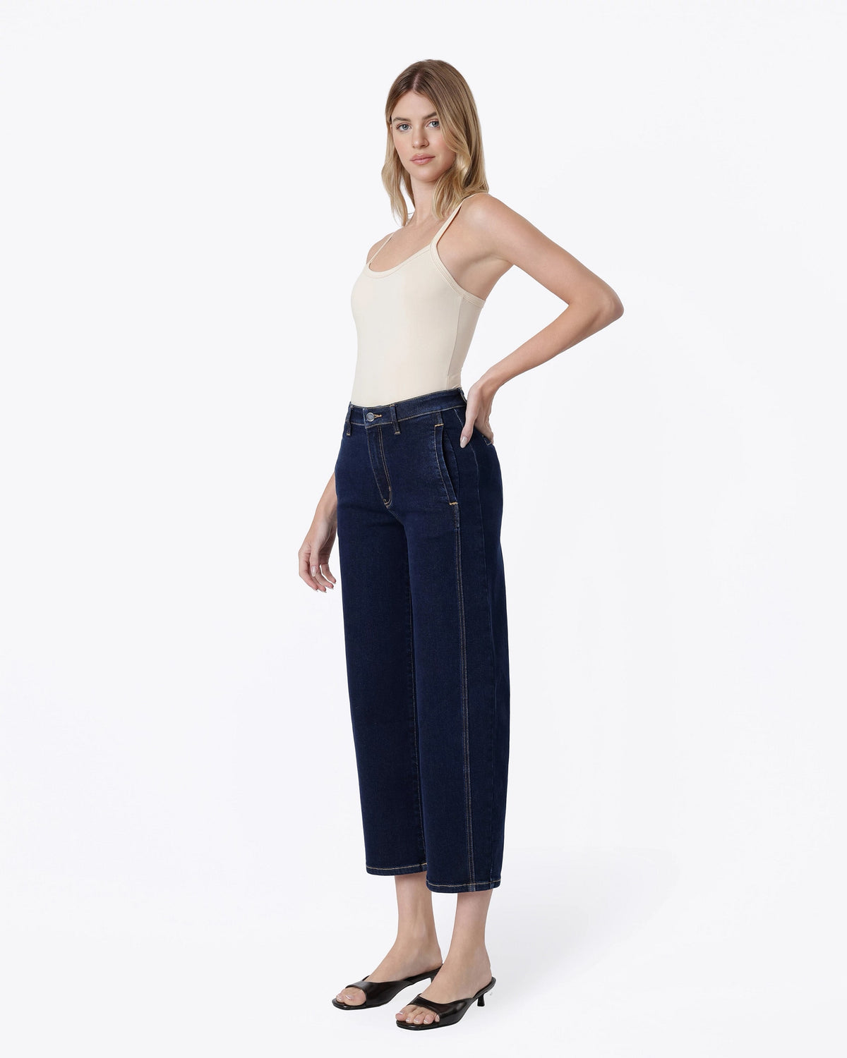 Easing $|& Flying Monkey Jeans Super High Rise Barrel Leg Jeans - Hanger Front