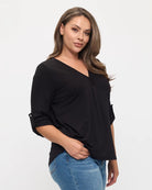 Black $|& Beacon & Haven 3/4 Sleeve Solid Knit Top - Hanger Front