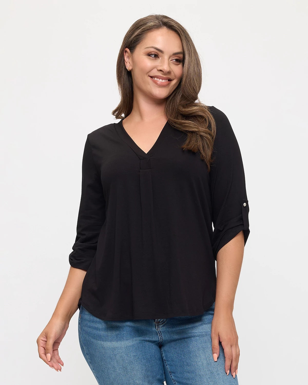 Black $|& Beacon & Haven 3/4 Sleeve Solid Knit Top - VOF Detail