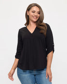 Black $|& Beacon & Haven 3/4 Sleeve Solid Knit Top - VOF Detail