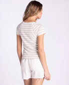 Taupe White $|& Thread & Supply Adina Stripe Top - Hanger Side