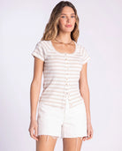 Taupe White $|& Thread & Supply Adina Stripe Top - VOF Detail